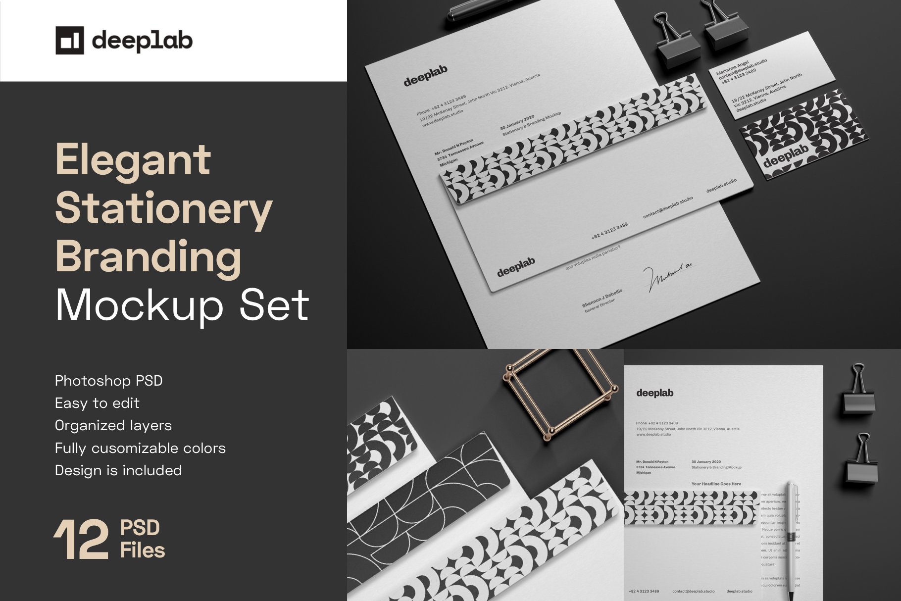 典雅品牌VI设计办公用品样机 Elegant Stationery Branding Mockup_img_2