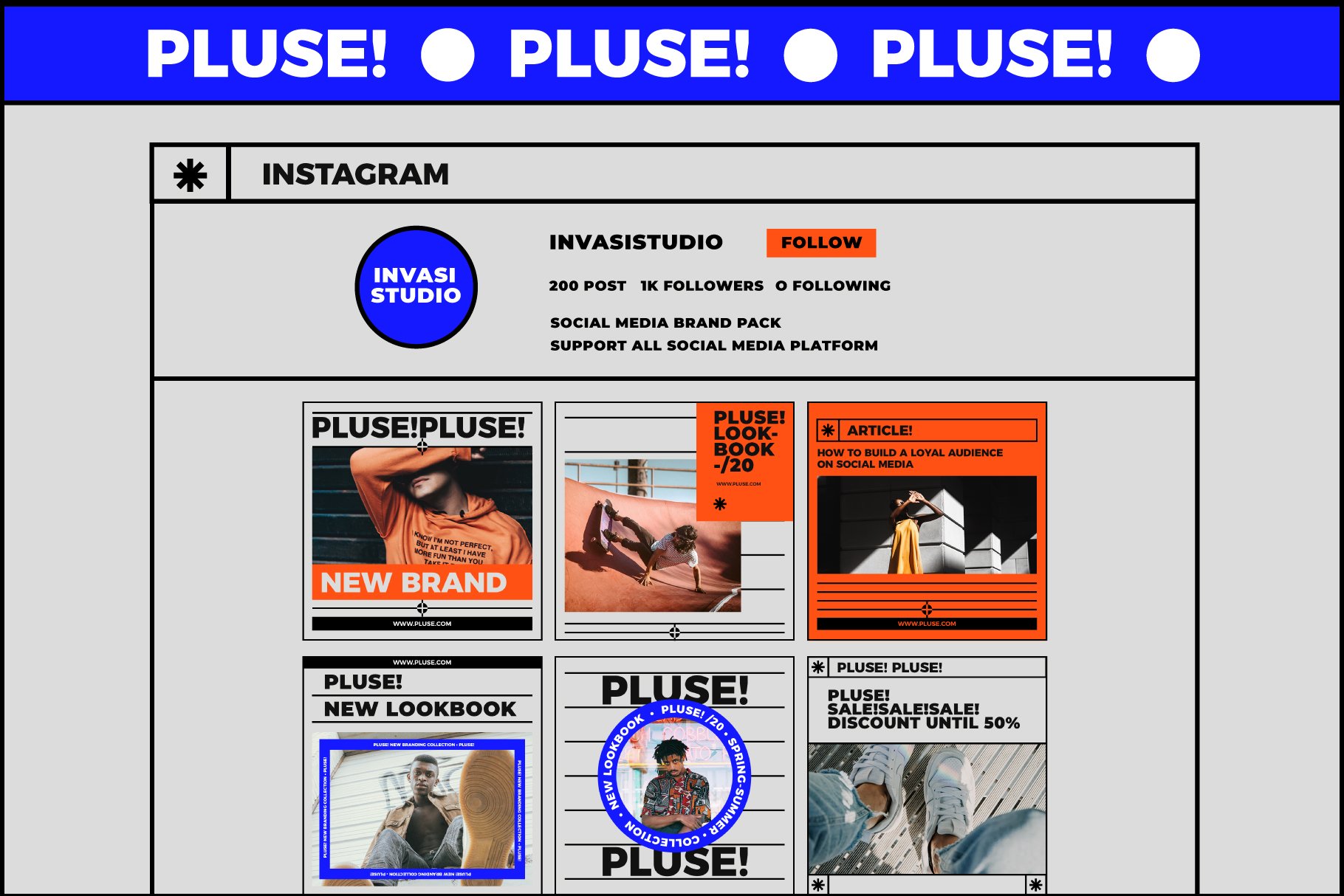 潮流品牌推广新媒体海报设计模板 PLUSE!-Social Media Brand Templates_img_2