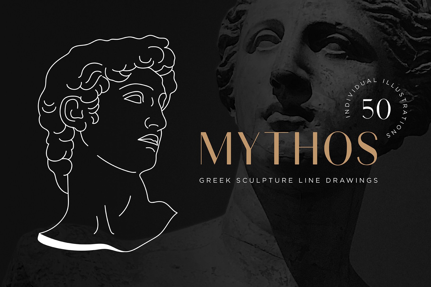 50种简约希腊神话人物矢量线稿插图 Aesthetic Greek Sculpture Line Art_img_2