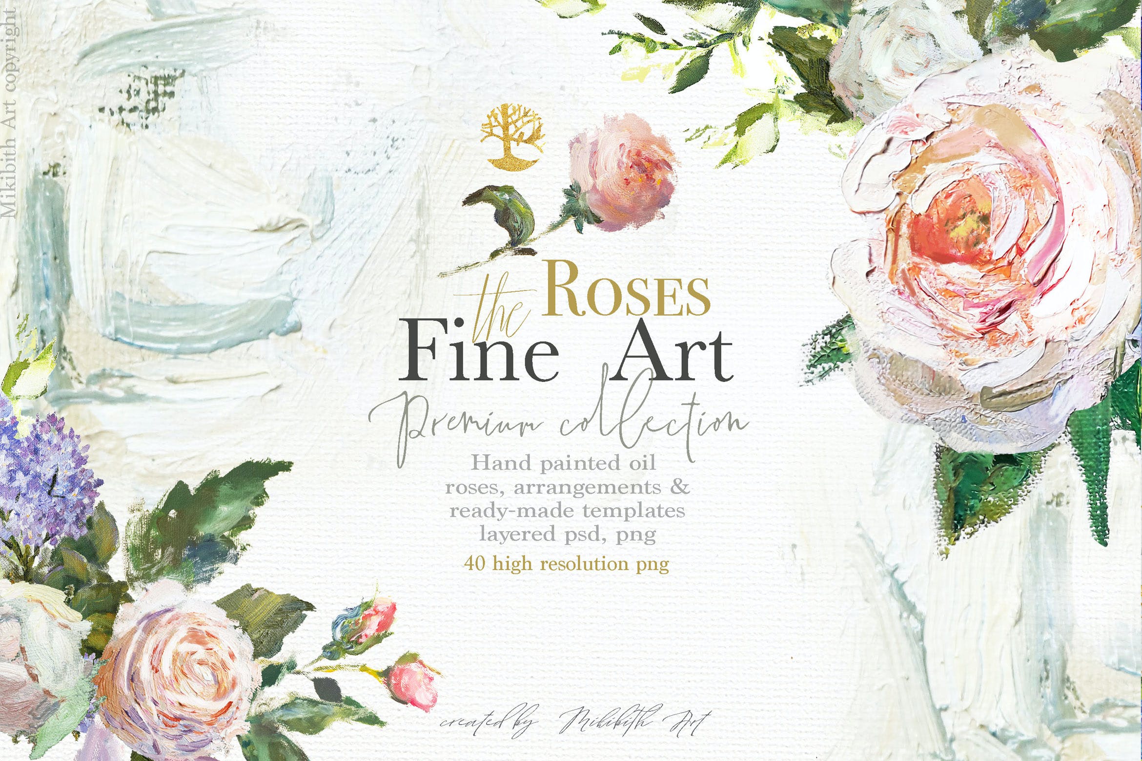 油画风格手绘玫瑰花水彩剪贴画 Oil Painted Fine Art Roses Collection_img_2