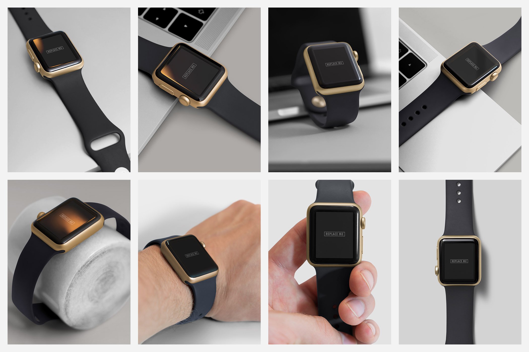 8款智能手表屏幕展示样机模板 Realistic Smart Watch Mockups_img_2