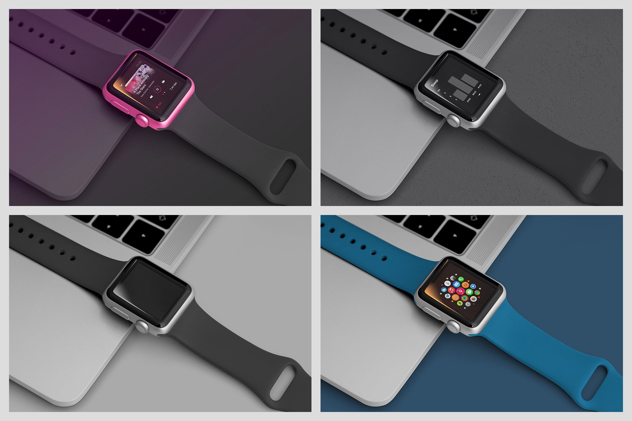 8款智能手表屏幕展示样机模板 Realistic Smart Watch Mockups_img_2