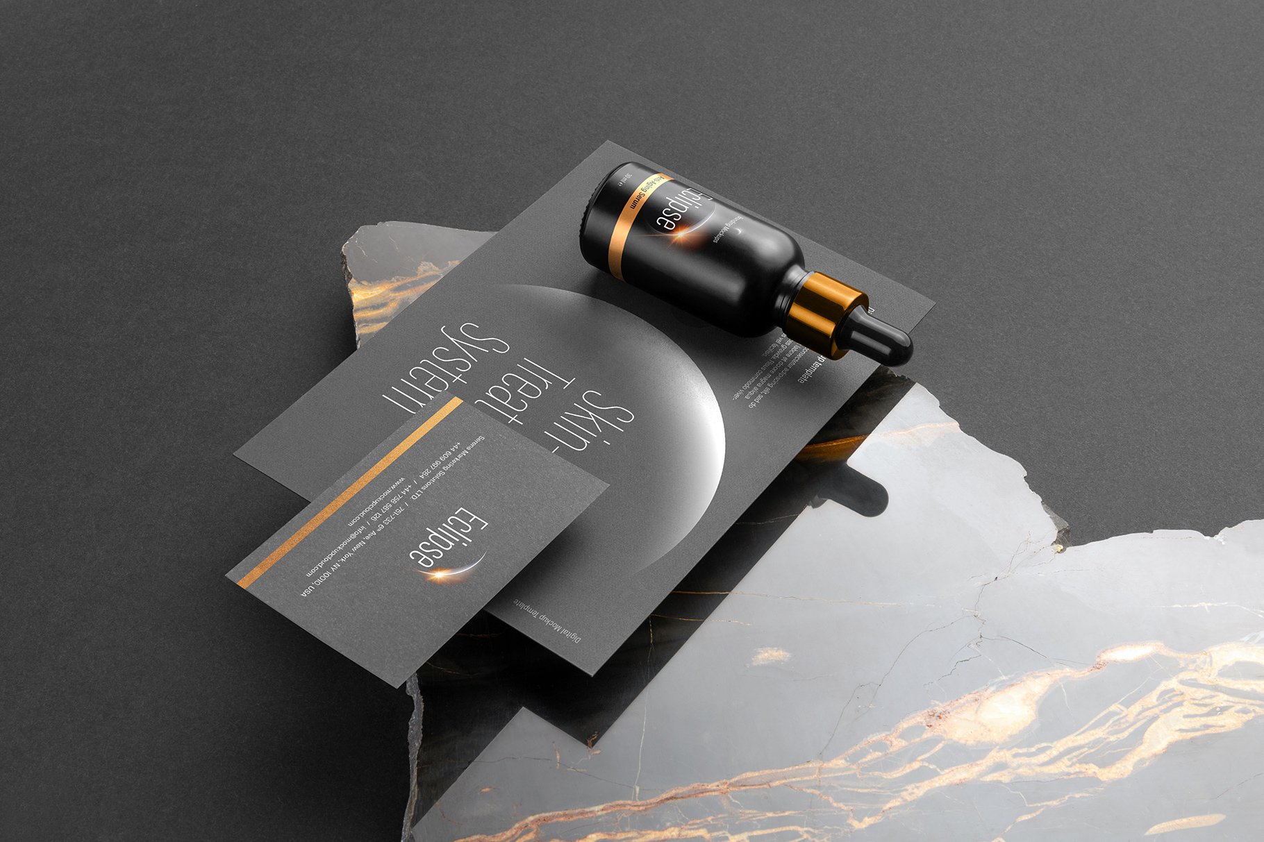 20款暗黑化妆品品牌包装办公用品样机模板 Eclipse – Cosmetics Branding Mockups_img_2