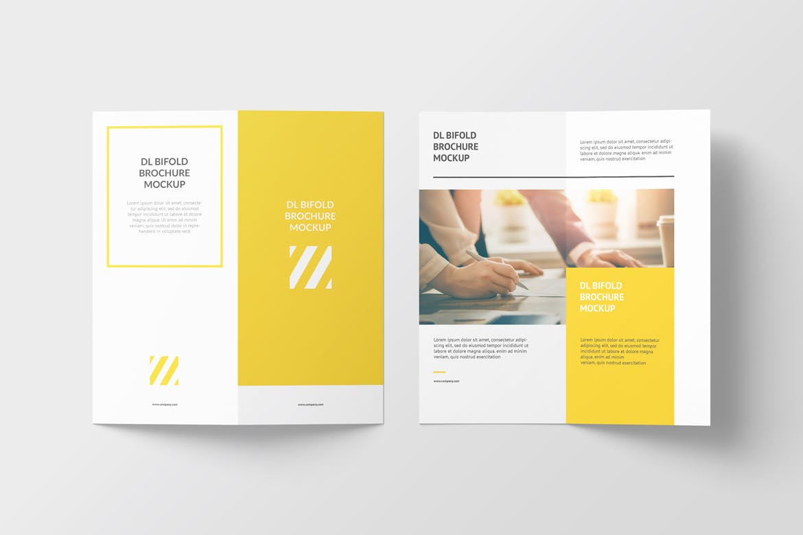 8款两折页小册子设计样机模板 DL Bi-fold Brochure Mockup_img_2