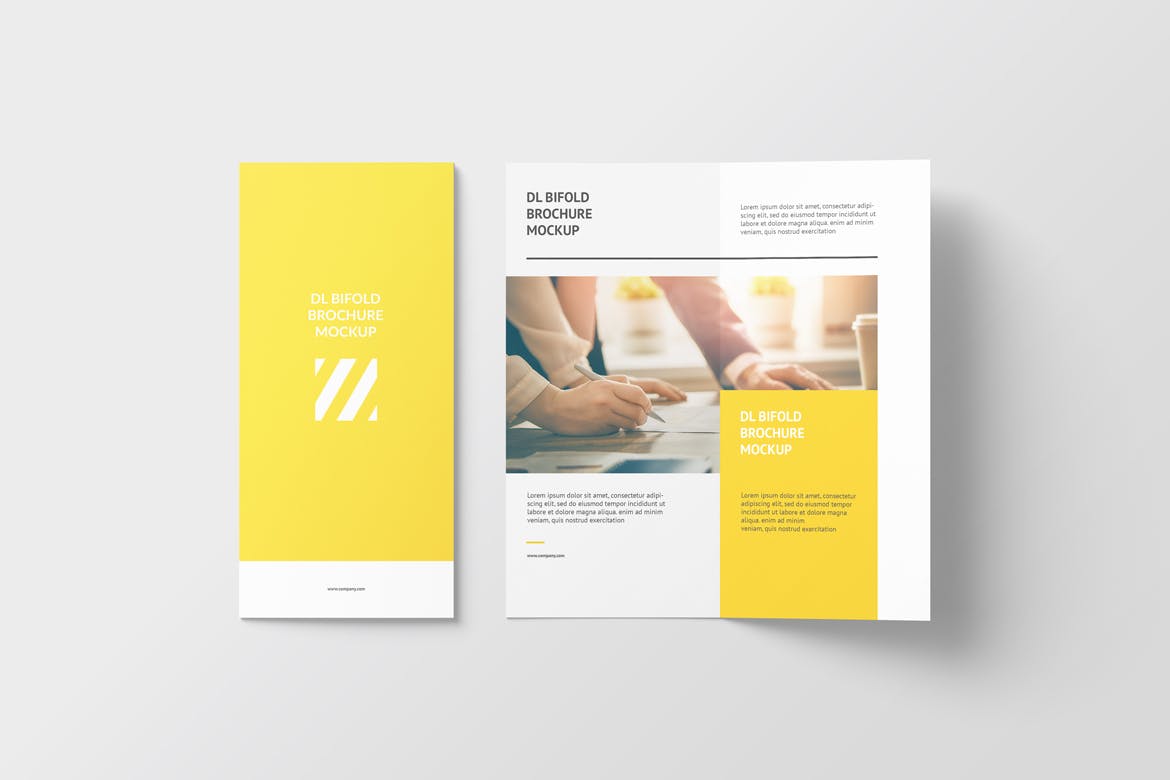 8款两折页小册子设计样机模板 DL Bi-fold Brochure Mockup_img_2