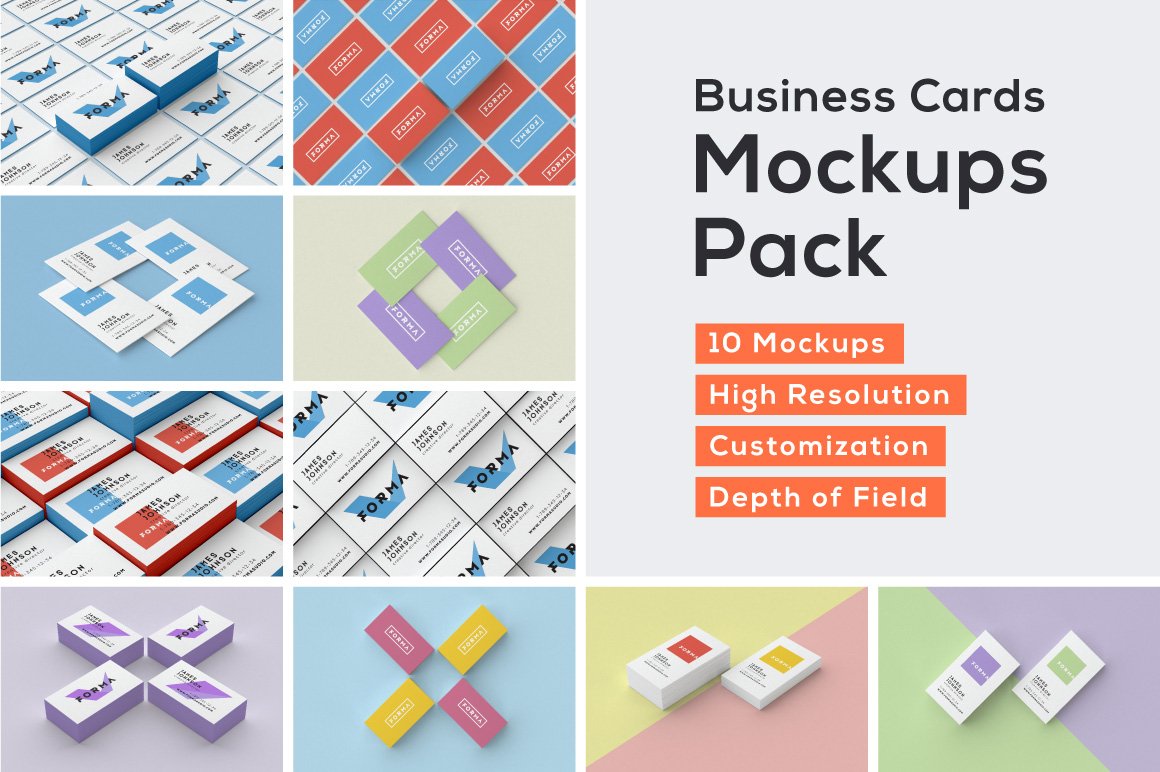 10款逼真商务创意名片样机模板 Business Cards Mockup Pack_img_2