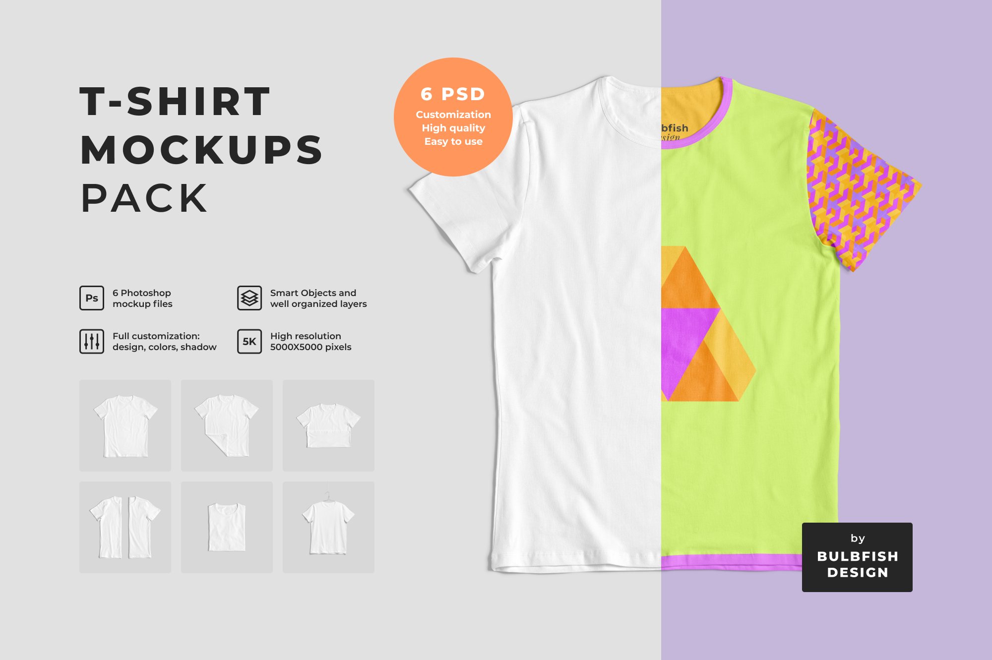 6款半袖T恤衫设计展示样机模板 Customizable T-Shirt Mockups Pack_img_2