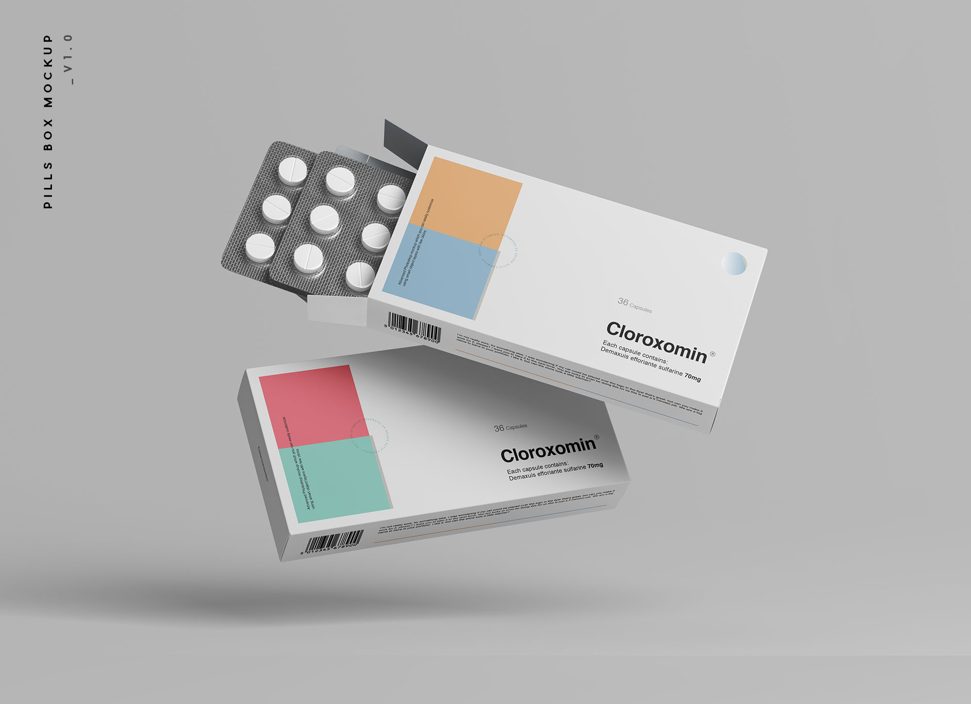 简约药物药丸包装盒样机模板 Pills Box Mockup_img_2