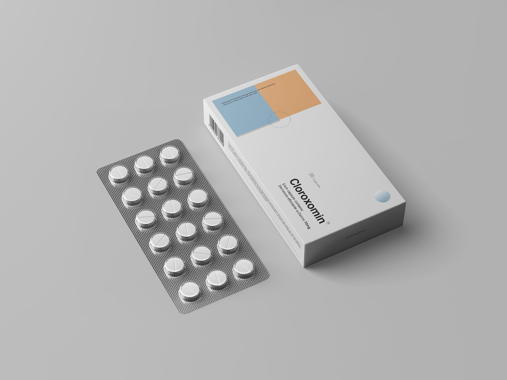 简约药物药丸包装盒样机模板 Pills Box Mockup_img_2