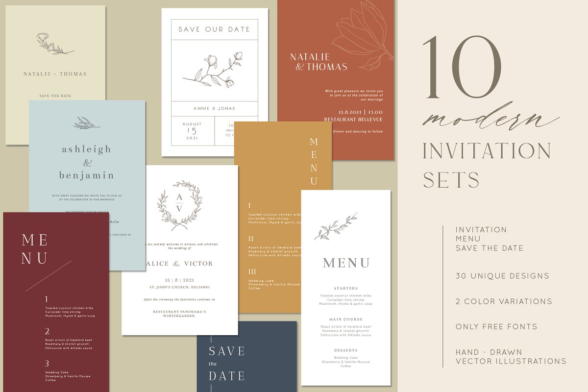 10款现代婚礼邀请函请柬设计模板 10 Modern Wedding Invitation Sets_img_2