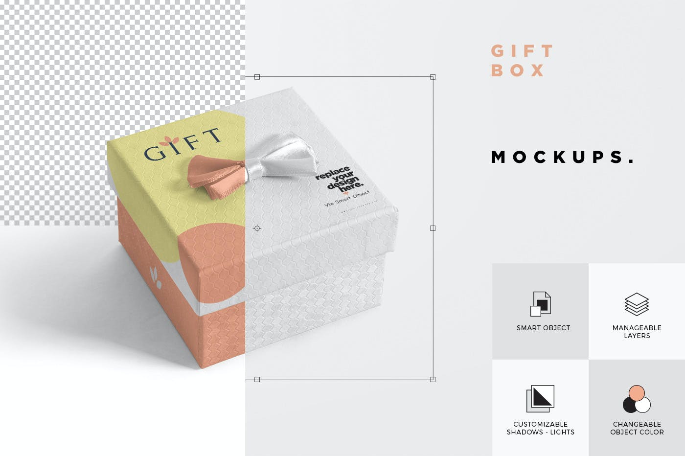 精美方形礼品包装盒样机模板 Square Gift Box Mockups_img_2