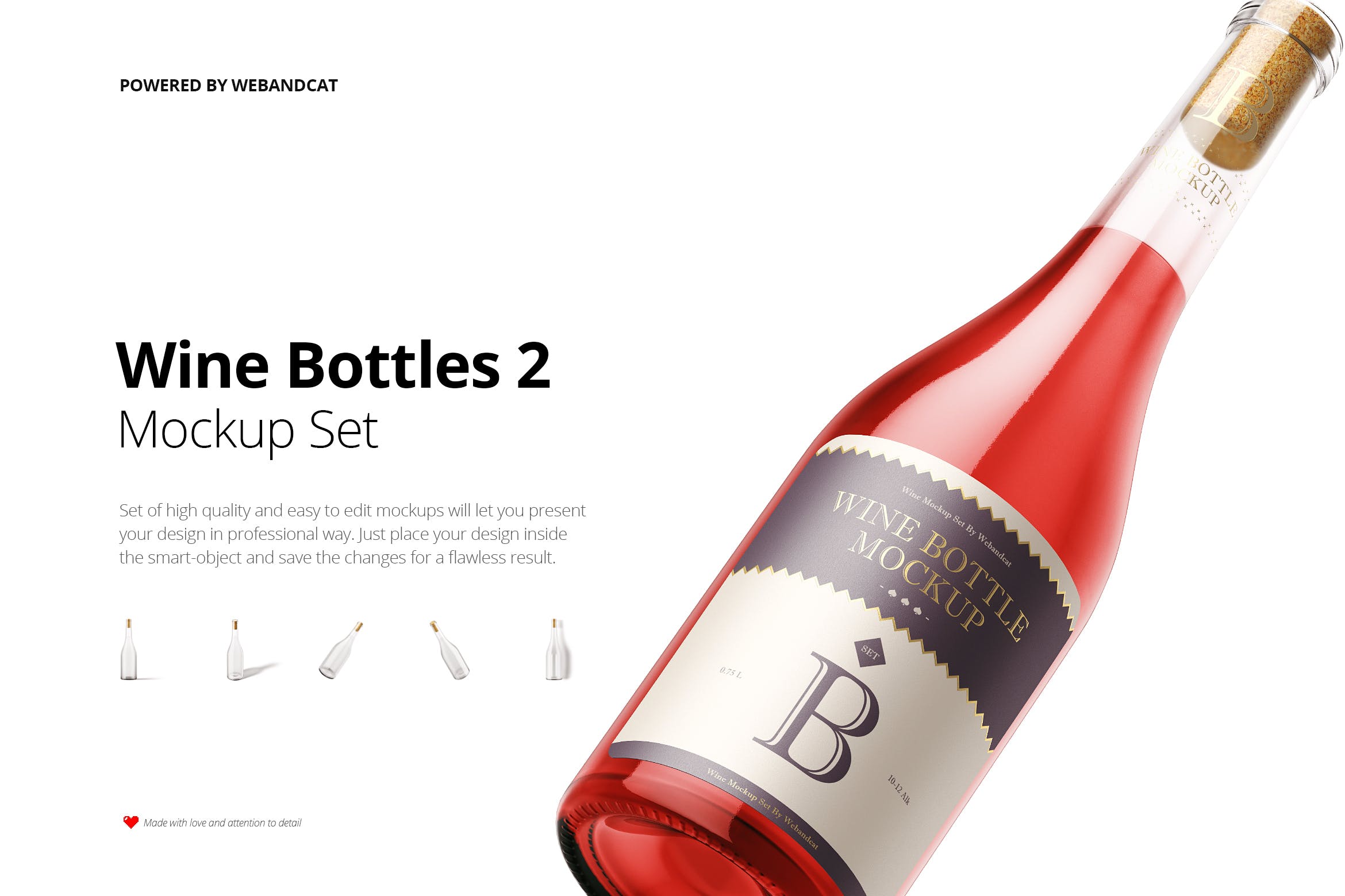 5款葡萄酒瓶样机模板 Wine Bottle Mockup 2_img_2