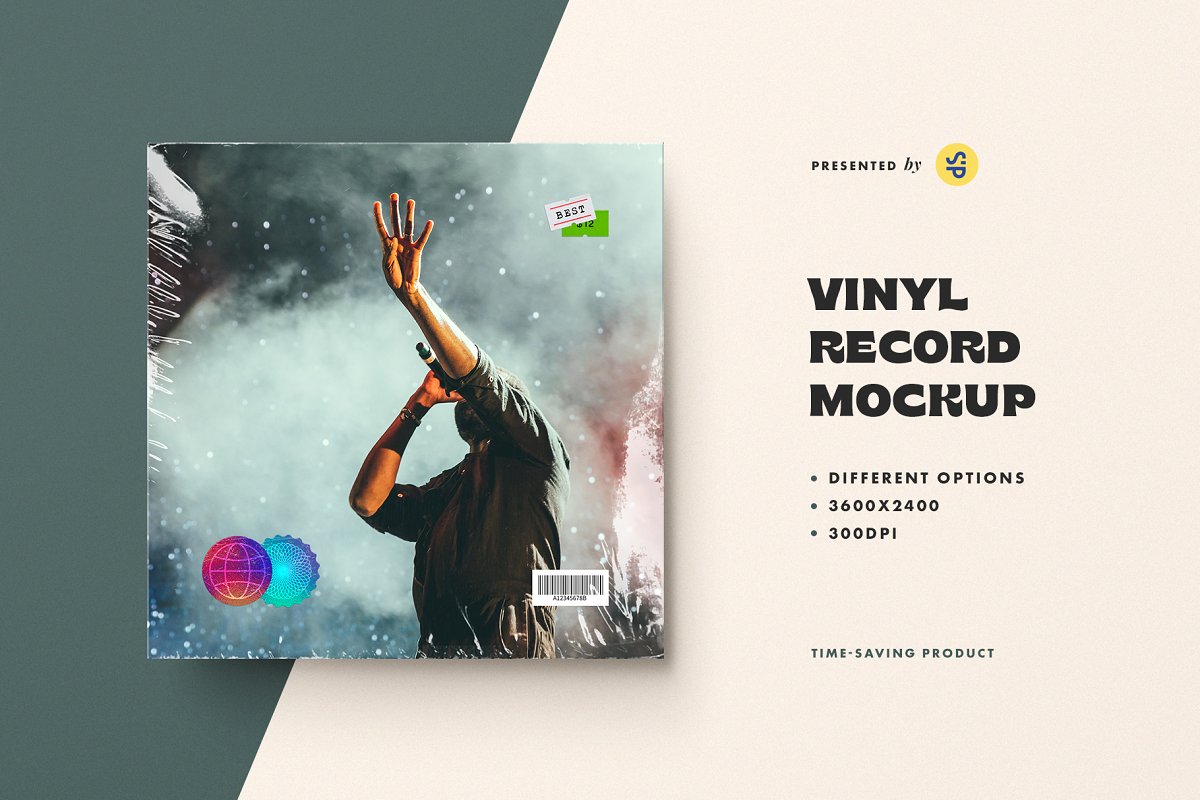 复古黑胶唱片条码标签样机模板 Vinyl Record Mockup_img_2