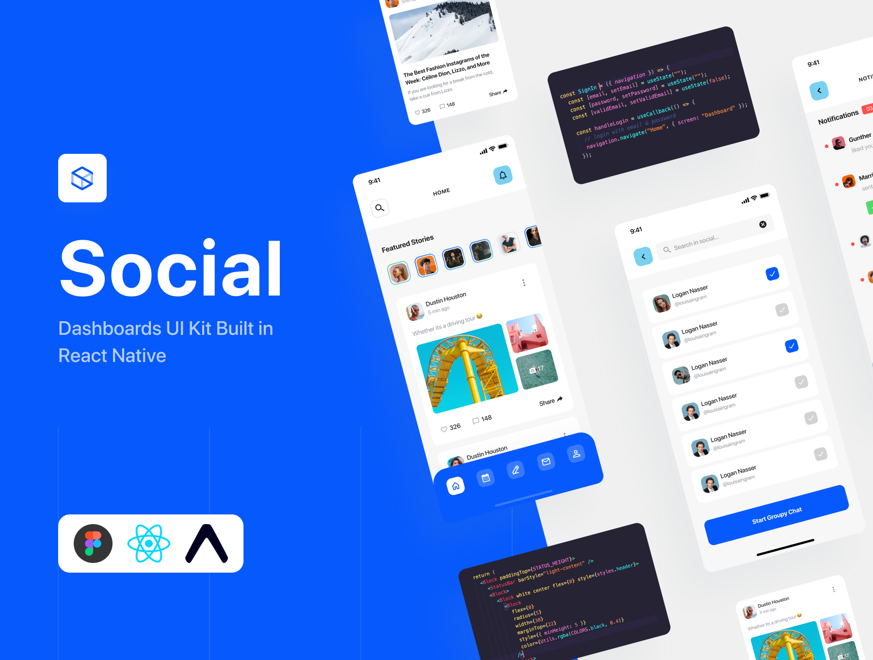 社交交友APP应用程序UI界面设计源码模板 Social Dashboards - React Native Kit_img_2