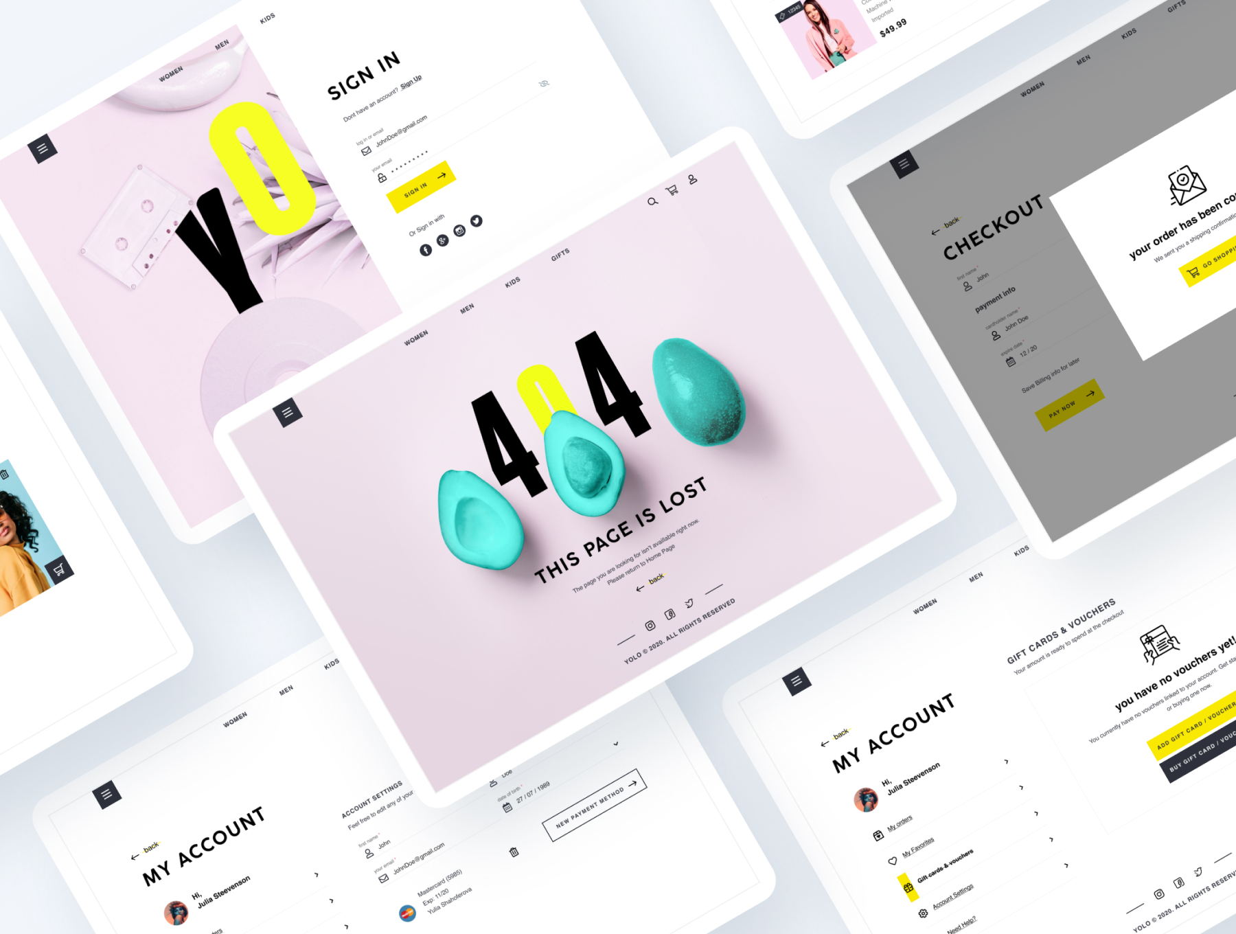 时尚简约商城购物网站APP界面设计PSD模板 YOLO SHOP Responsive Template_img_2