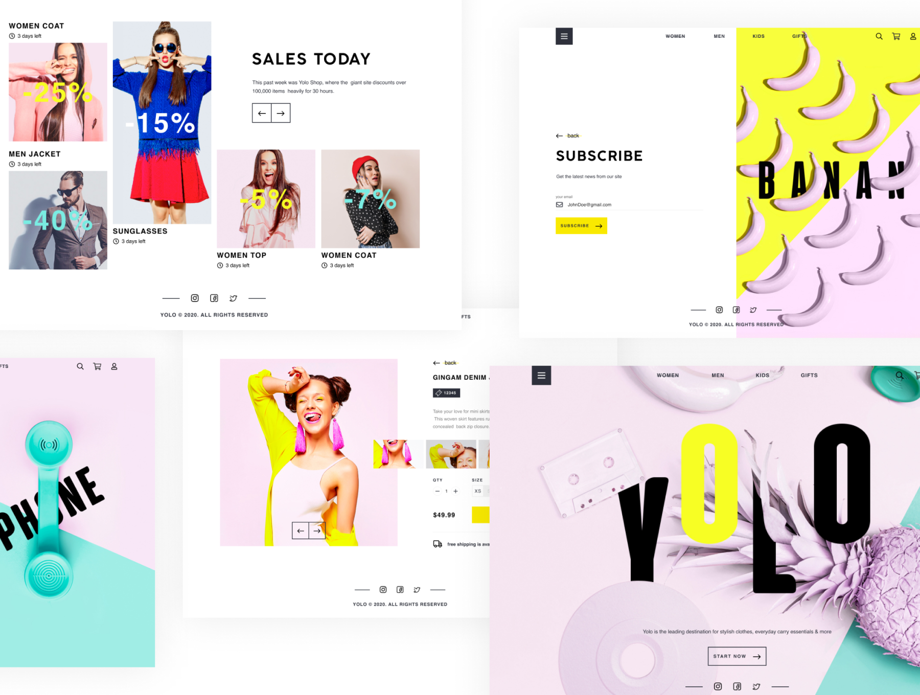 时尚简约商城购物网站APP界面设计PSD模板 YOLO SHOP Responsive Template_img_2