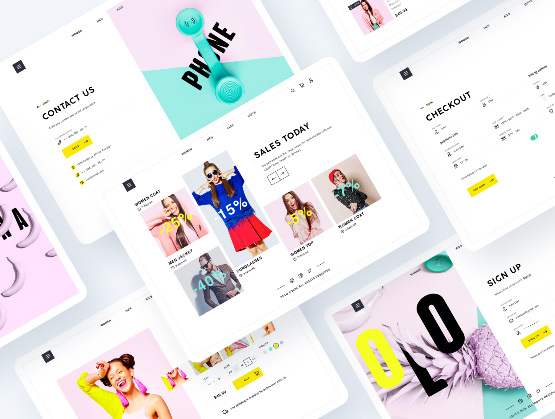 时尚简约商城购物网站APP界面设计PSD模板 YOLO SHOP Responsive Template_img_2