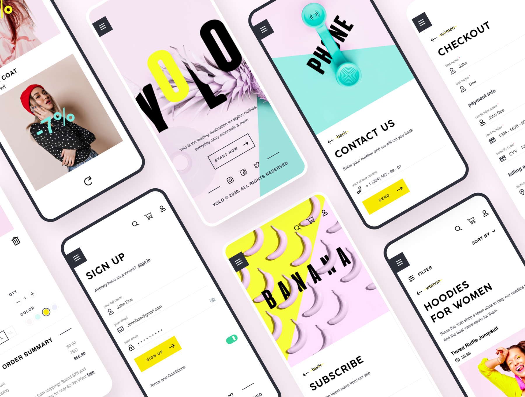 时尚简约商城购物网站APP界面设计PSD模板 YOLO SHOP Responsive Template_img_2