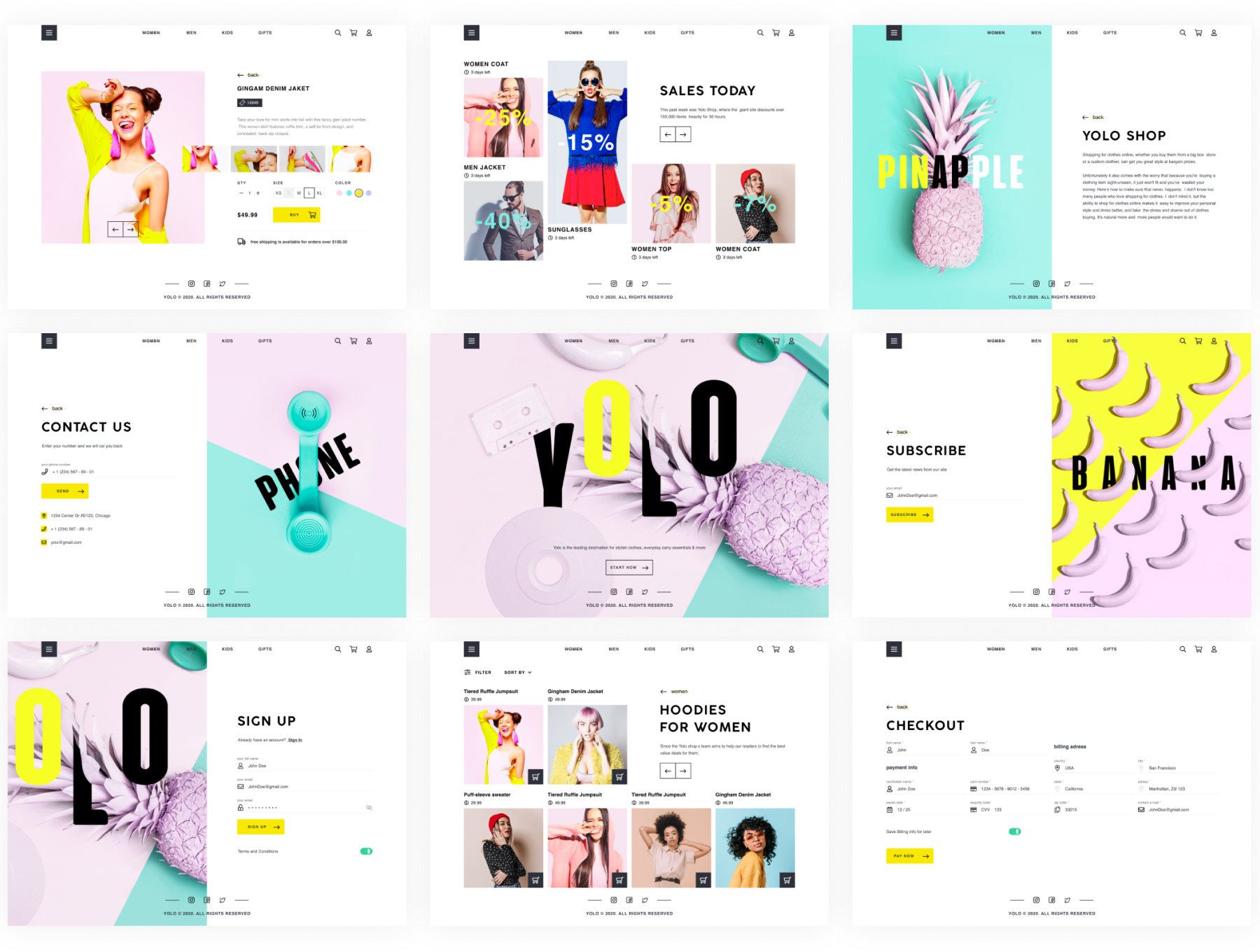 时尚简约商城购物网站APP界面设计PSD模板 YOLO SHOP Responsive Template_img_2