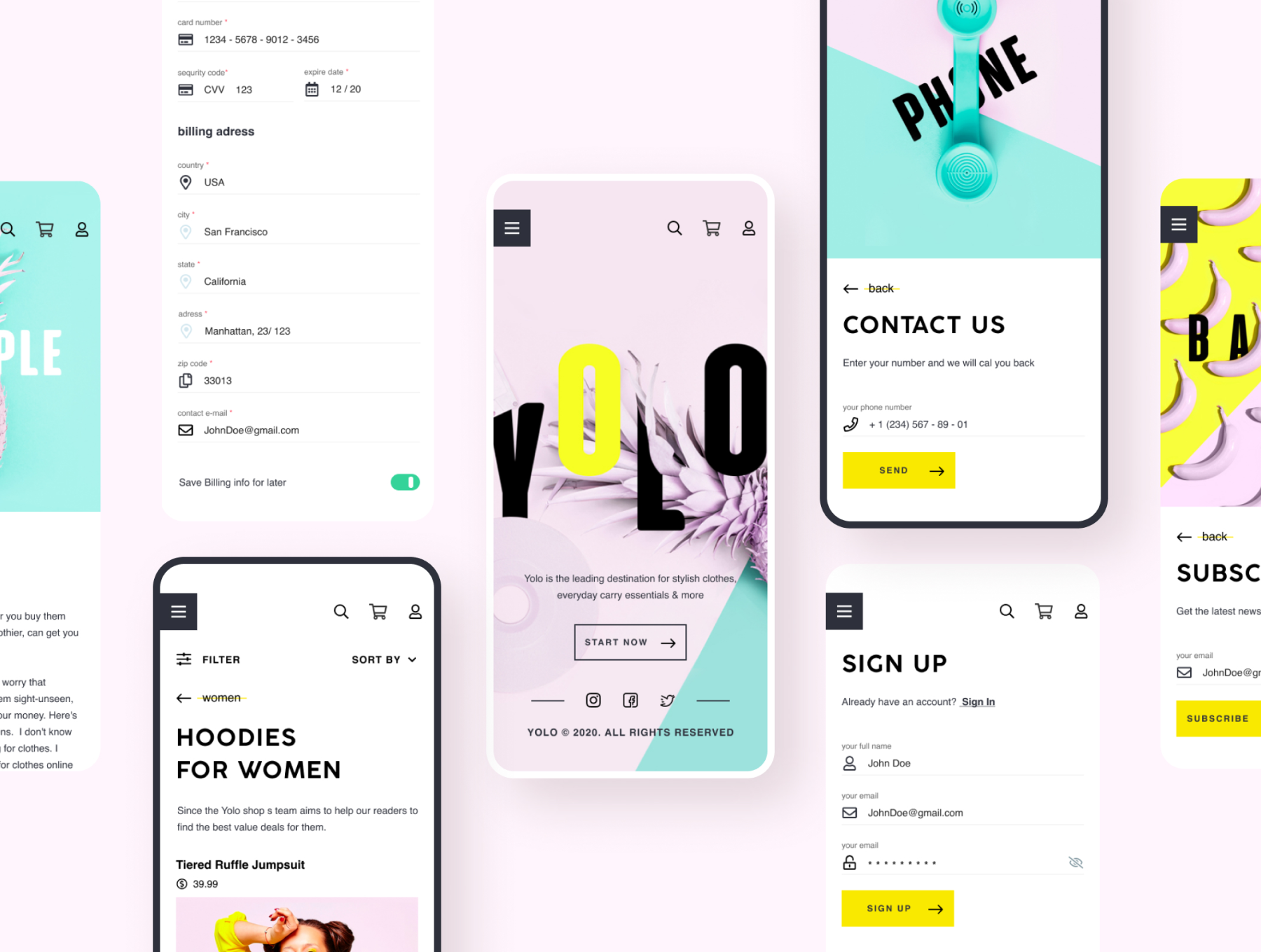 时尚简约商城购物网站APP界面设计PSD模板 YOLO SHOP Responsive Template_img_2