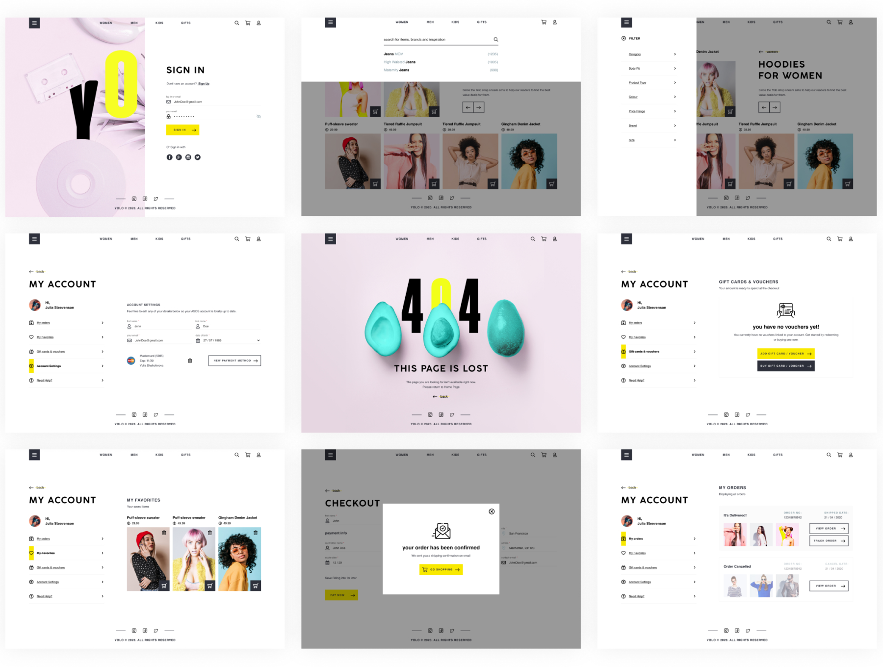 时尚简约商城购物网站APP界面设计PSD模板 YOLO SHOP Responsive Template_img_2