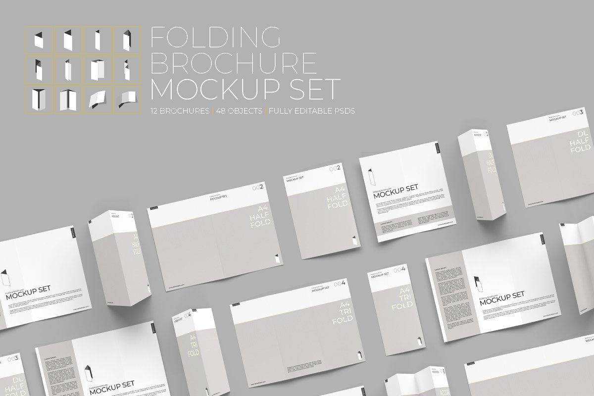 多角度折叠小册子样机模板 Folding Brochure Mockup Set_img_2