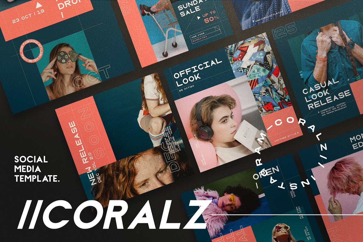 潮流品牌推广社交新媒体海报模板 CORALZ - Social Media Template + Storis_img_2