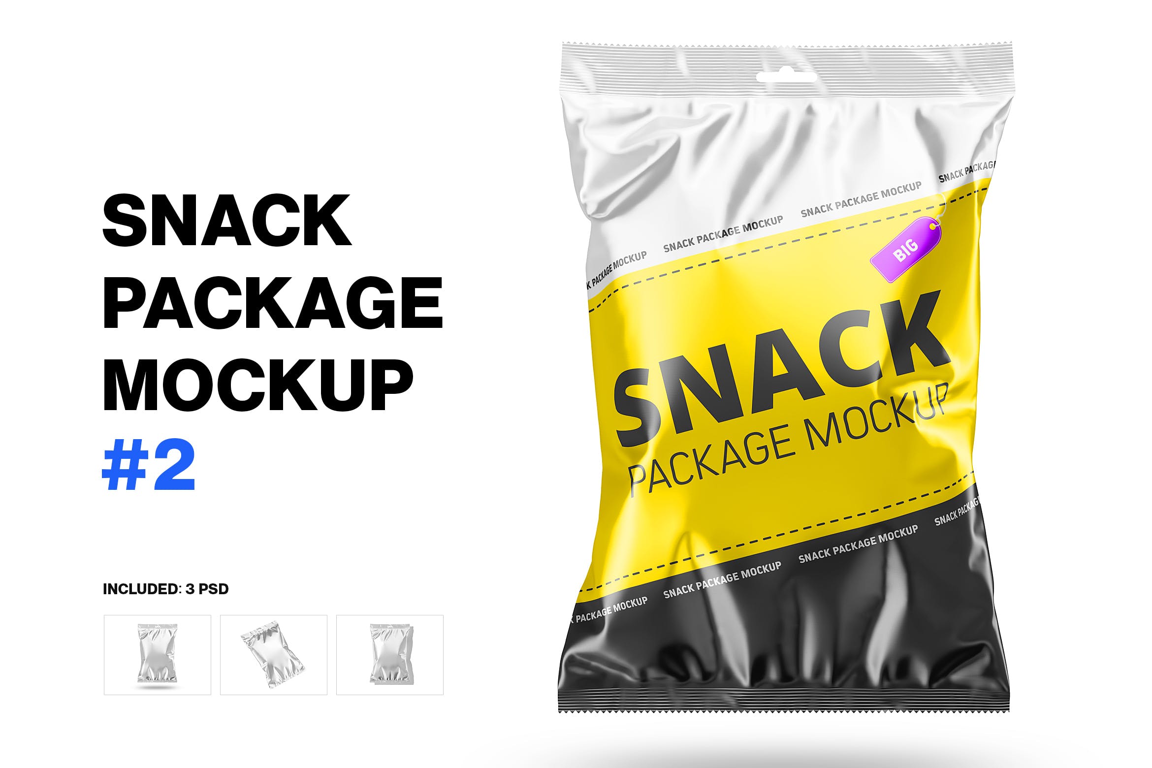 大型零食食品塑料袋设计样机模板 Large Snack Package Mockup_img_2