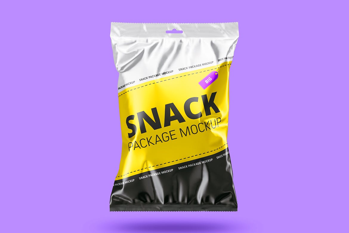 大型零食食品塑料袋设计样机模板 Large Snack Package Mockup_img_2