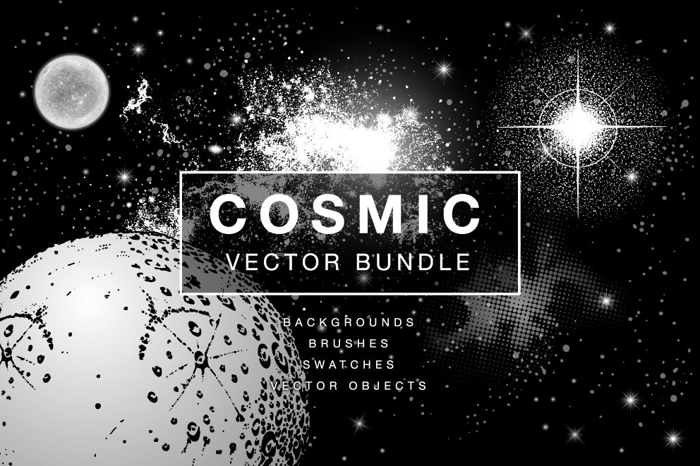 复古宇宙太空科幻漫画矢量图形AI&PS笔刷 Cosmic Vector Bundle_img_2