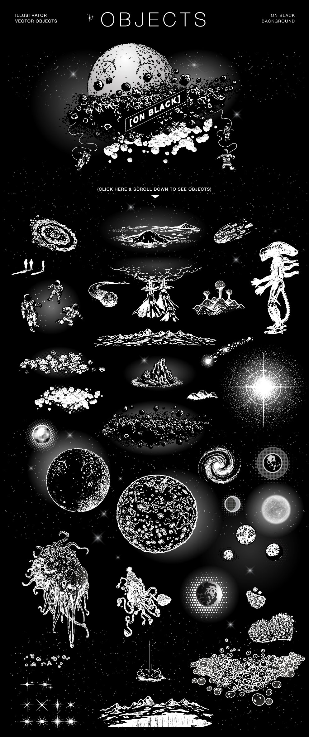 复古宇宙太空科幻漫画矢量图形AI&PS笔刷 Cosmic Vector Bundle_img_2