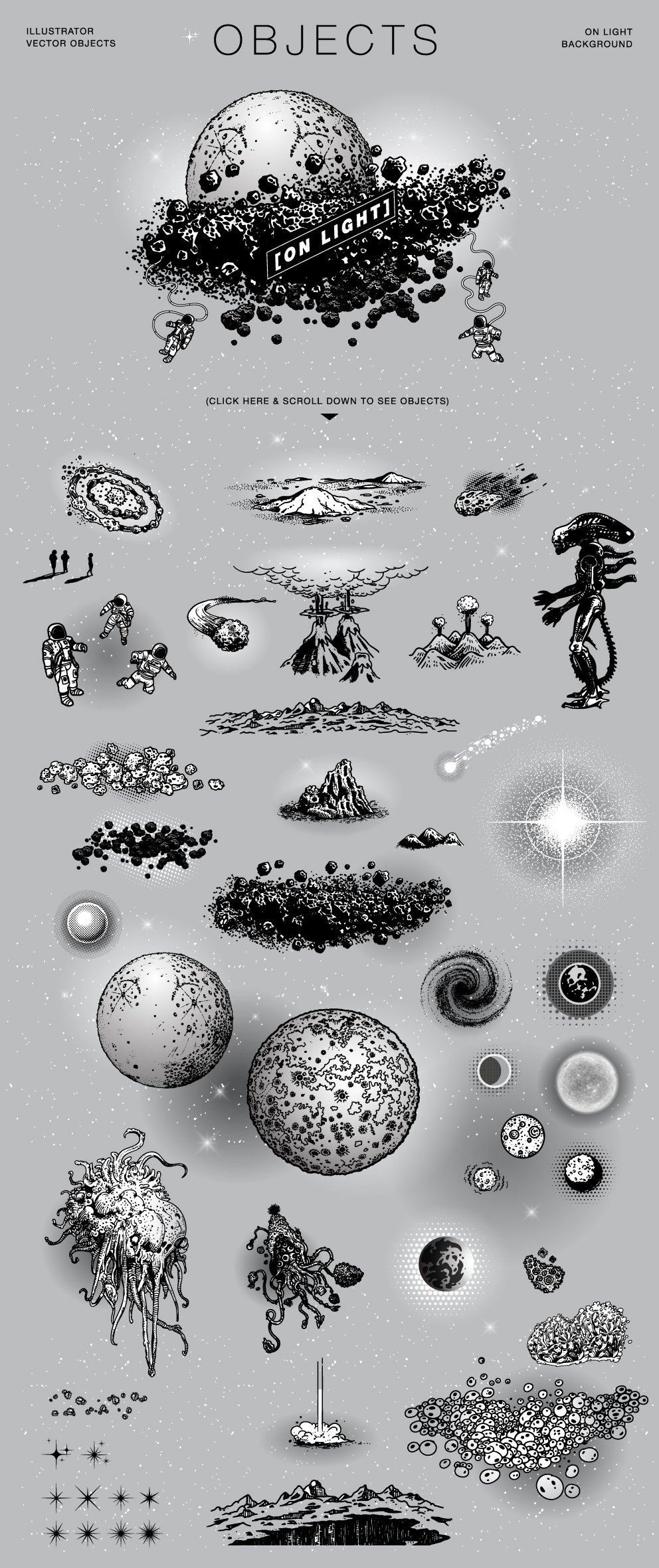 复古宇宙太空科幻漫画矢量图形AI&PS笔刷 Cosmic Vector Bundle_img_2