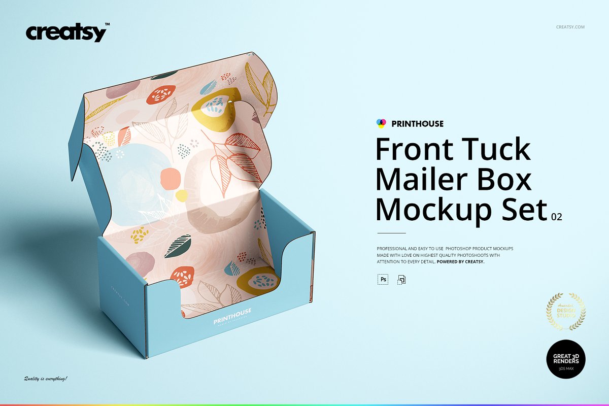 方形快递产品包装盒PSD样机 Tuck Mailer Box Mockup_img_2