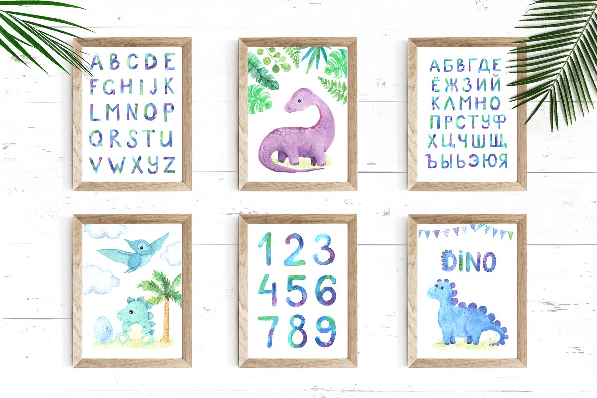 可爱卡通手绘恐龙水彩画合集 Watercolor Dinosaurs Collection_img_2