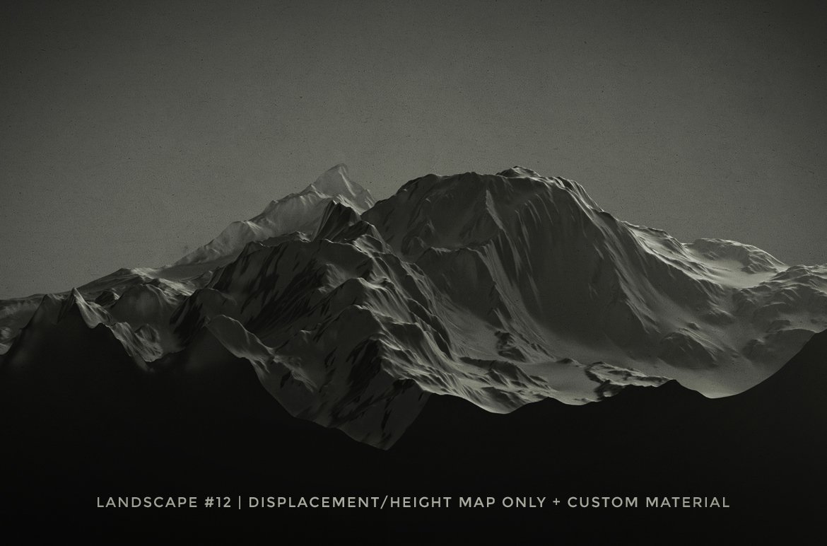 20款黑白山脉3D地图PNG纹理设计素材 Set Of 20 Landscapes Maps_img_2