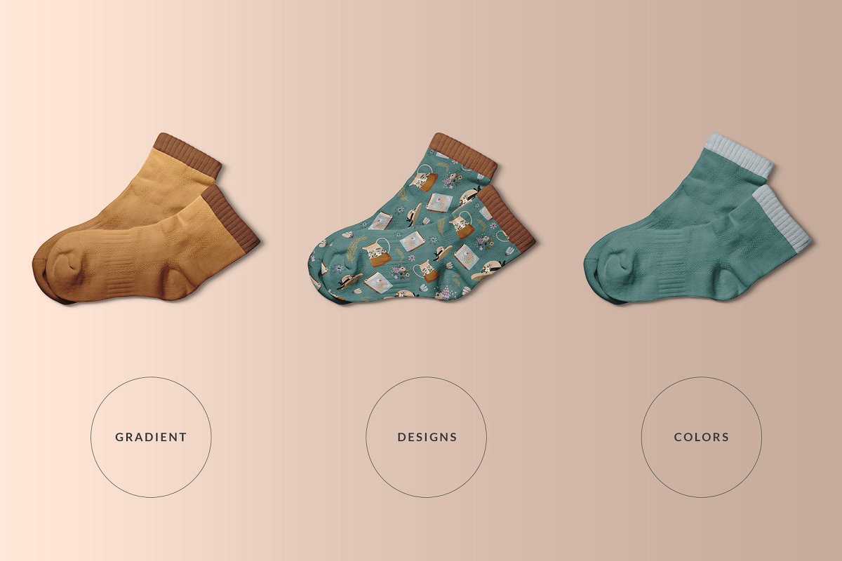 顶视图袜子印花图案设计展示样机模板 Top View Half Socks Mockup_img_2