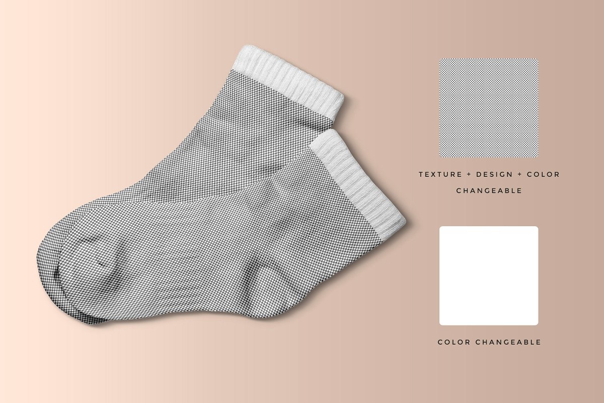 顶视图袜子印花图案设计展示样机模板 Top View Half Socks Mockup_img_2