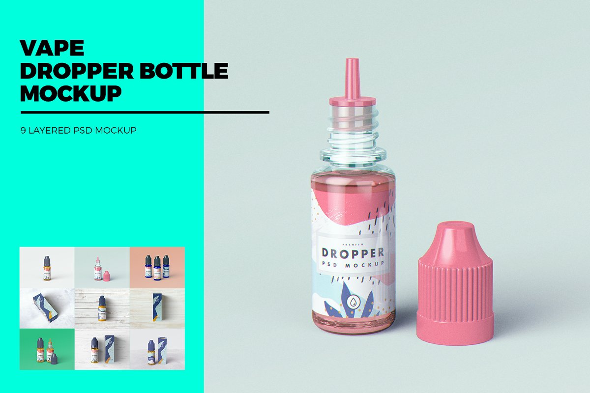 9个药物滴管瓶包装盒设计展示样机模板 Vape Dropper Bottle MockUp_img_2