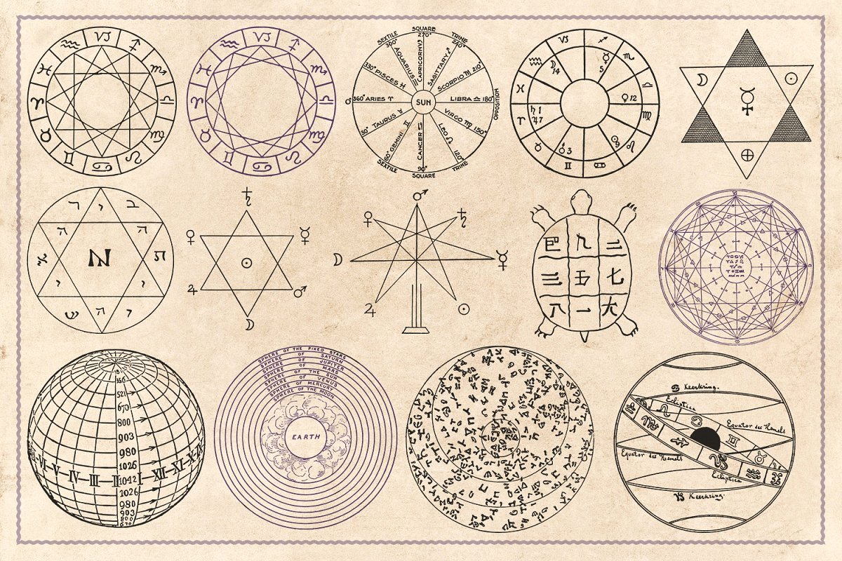 190个复古炼金术占星术天文元素手绘矢量插图 190 Vintage Astrology & Alchemy_img_2