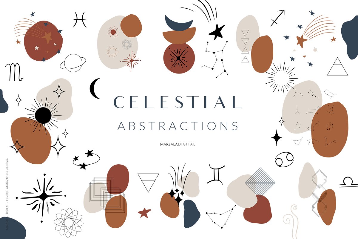 100多种抽象天体行星矢量图形合集 Celestial Abstract Set, Zodiac Stars_img_2