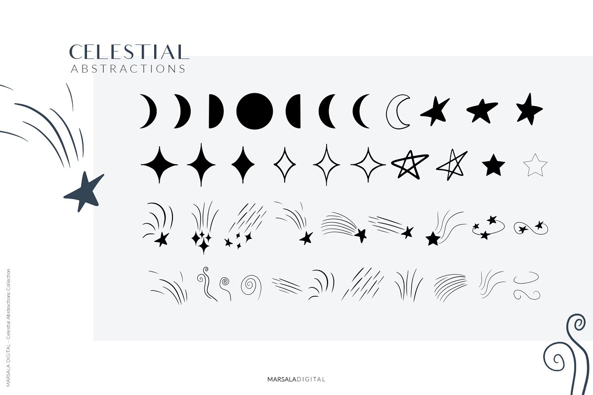 100多种抽象天体行星矢量图形合集 Celestial Abstract Set, Zodiac Stars_img_2