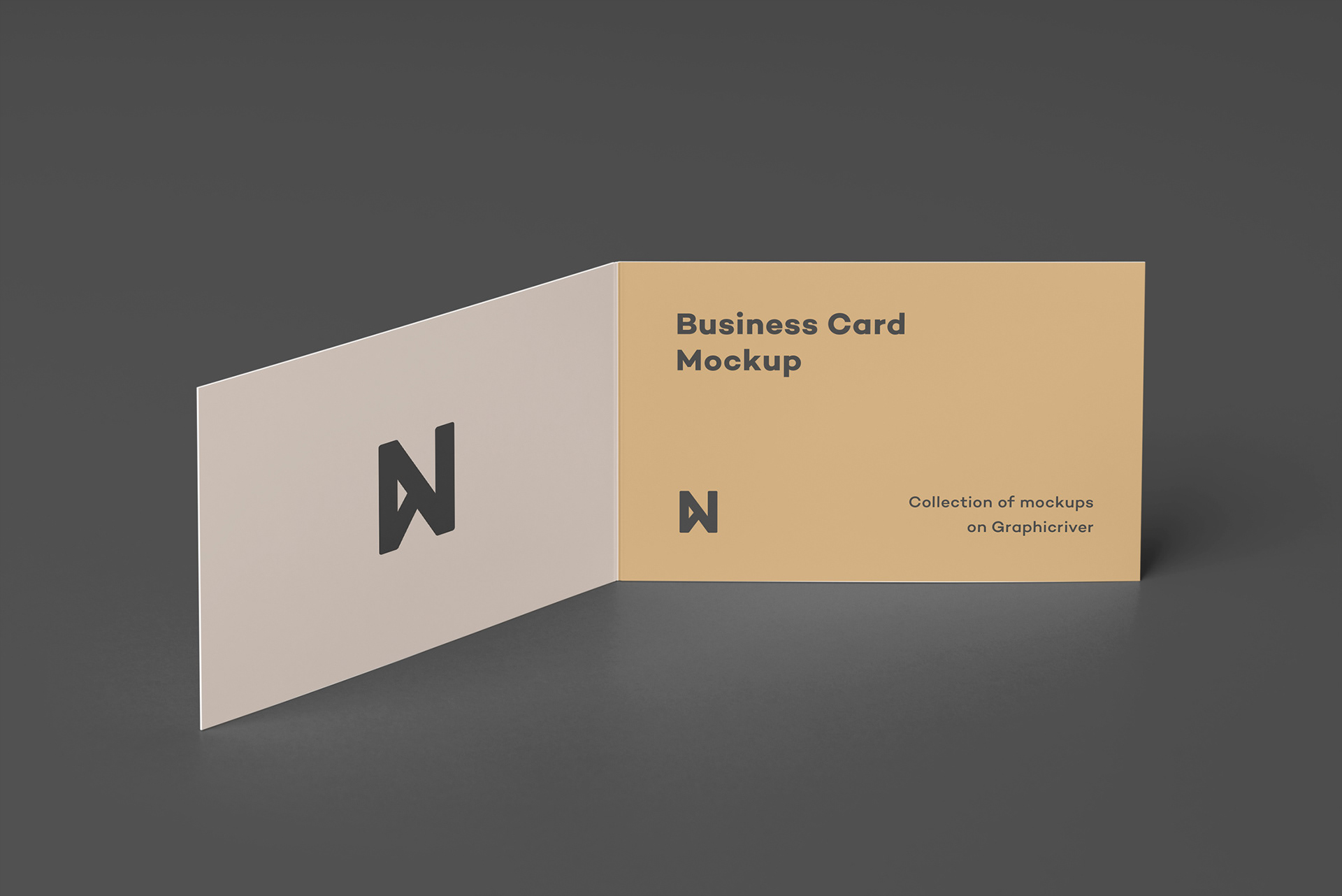 横向折页名片卡片设计展示样机素材模板 Bi-Fold Business Card Mockup 2_img_3