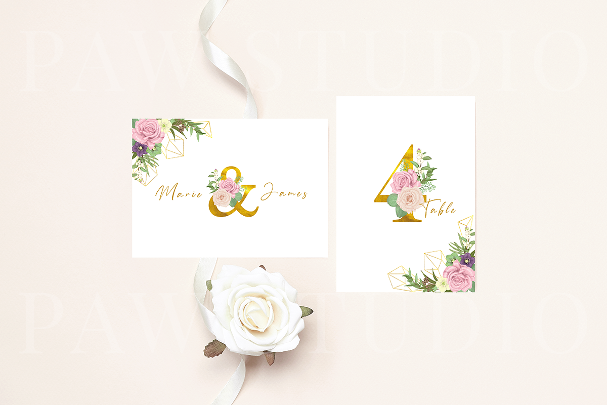 波西米亚风花卉字母数字设计水彩画集合 Floral Gold Letters Numbers Ampersand_img_2