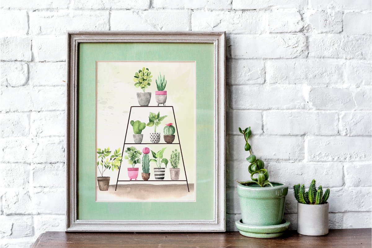 时尚手绘室内植物元素水彩剪贴画 Watercolor House Plants Collection_img_2