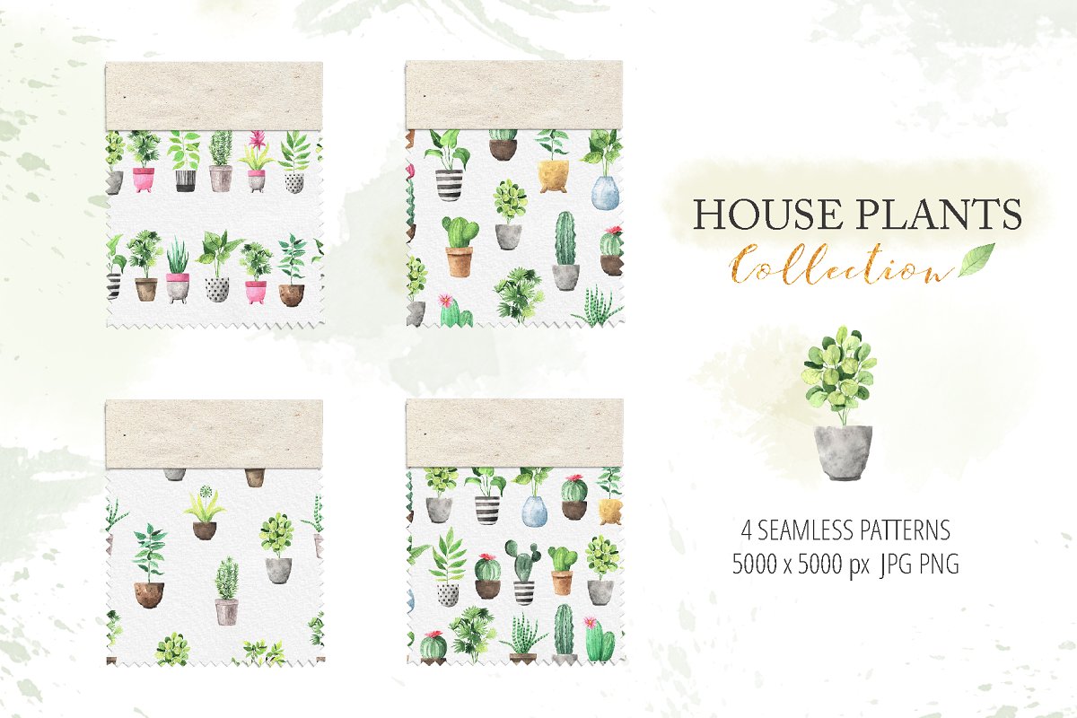 时尚手绘室内植物元素水彩剪贴画 Watercolor House Plants Collection_img_2