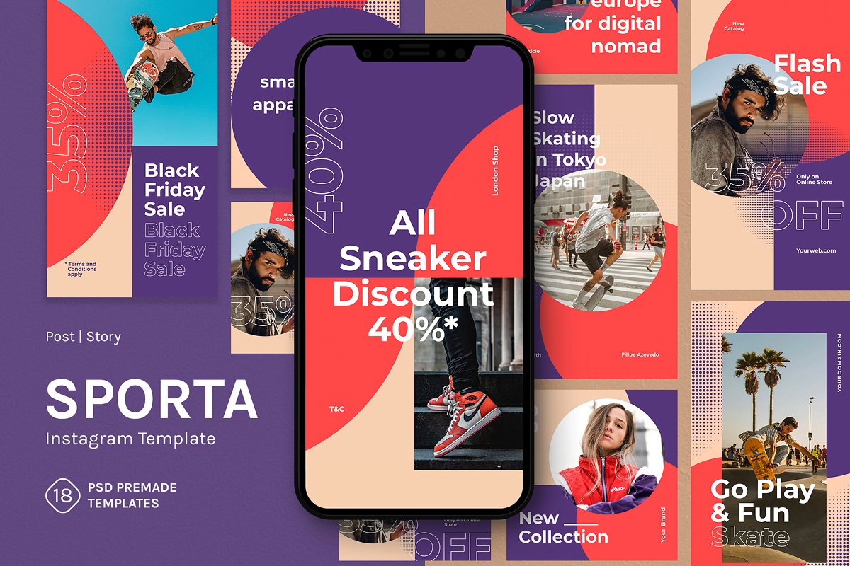 18个潮流品牌Instagram推广社交媒体设计模板 Sporta - Instagram Template_img_2