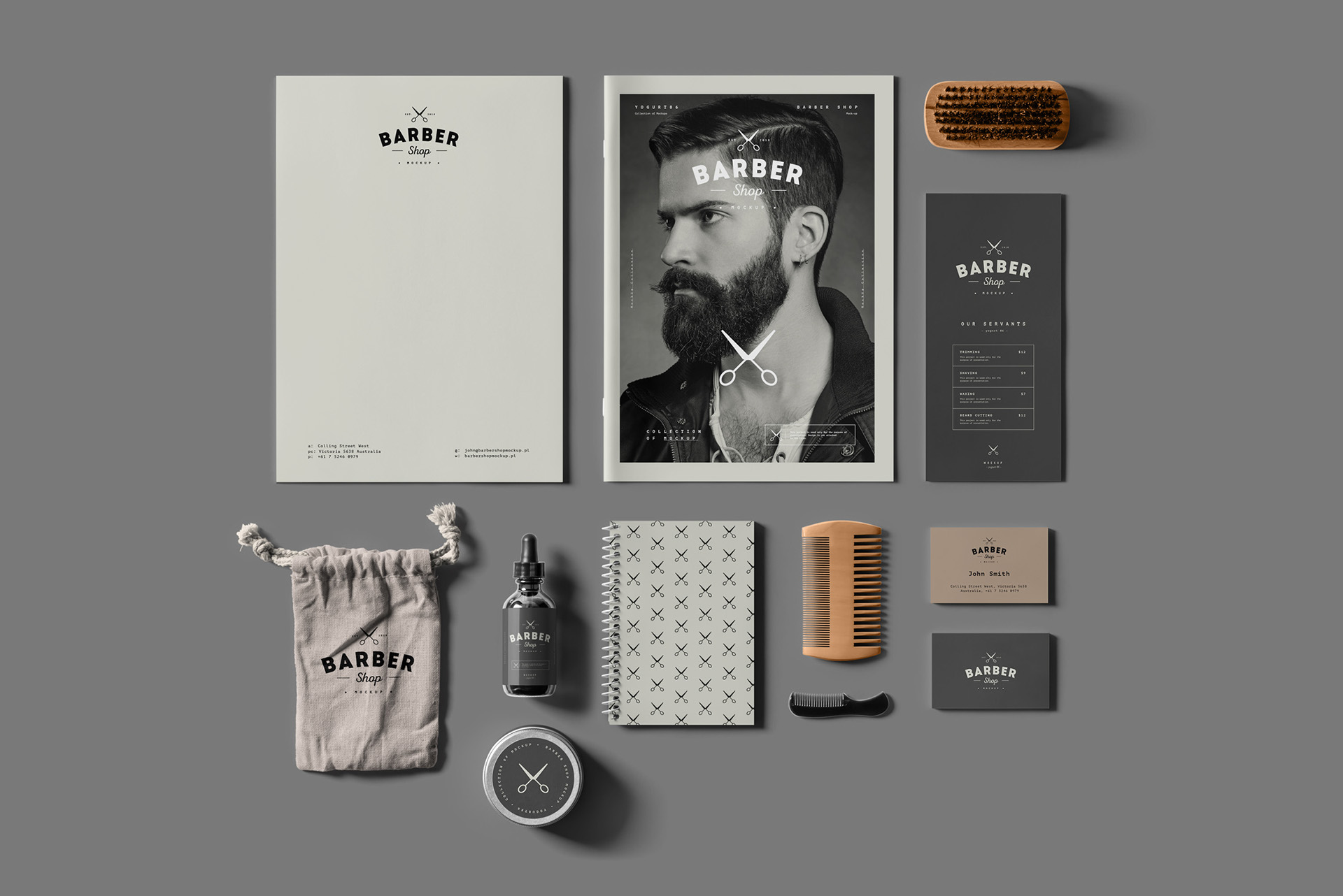 理发店品牌VI设计展示样机模板素材 Barber Shop Branding Mock-up_img_2