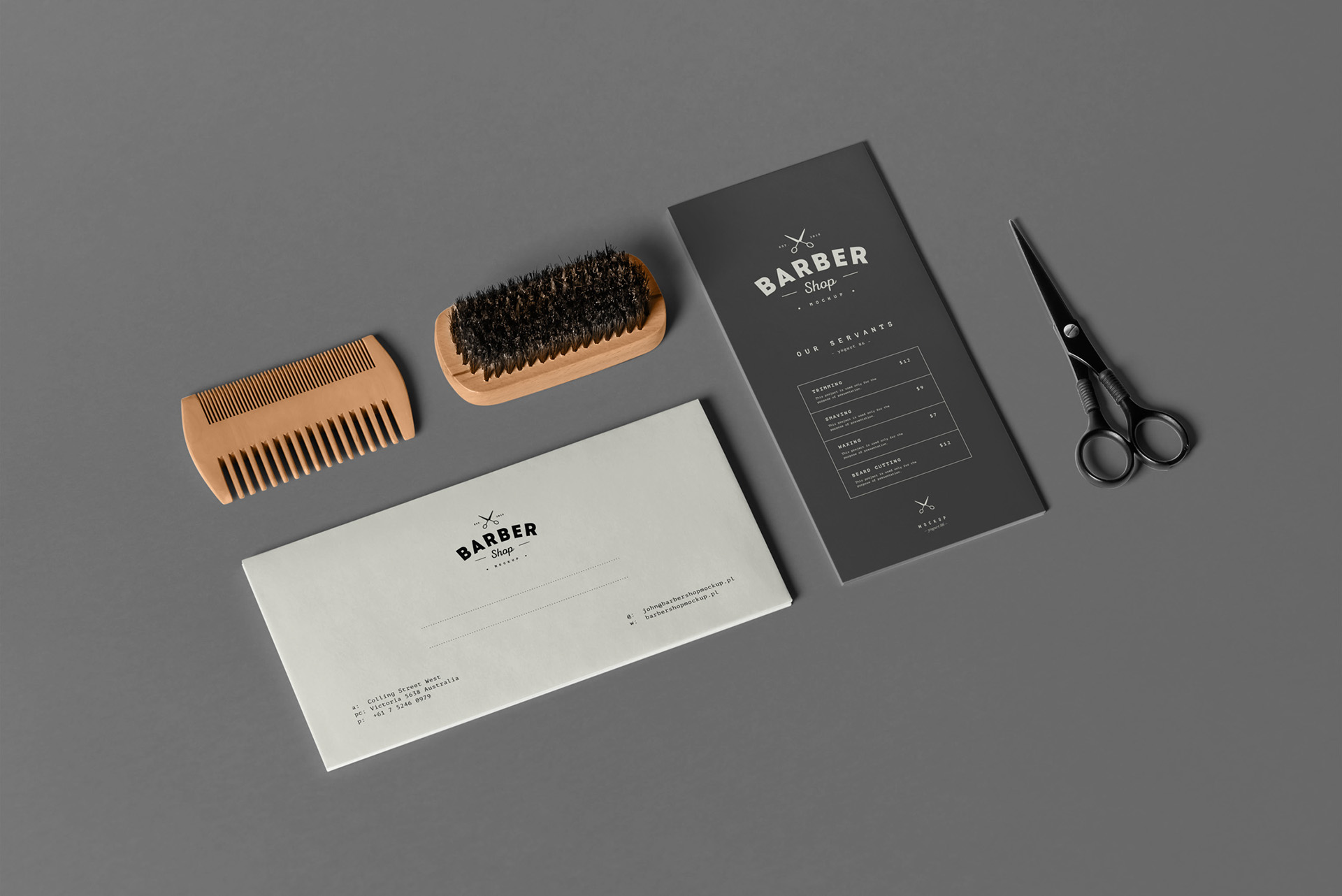 理发店品牌VI设计展示样机模板素材 Barber Shop Branding Mock-up_img_2