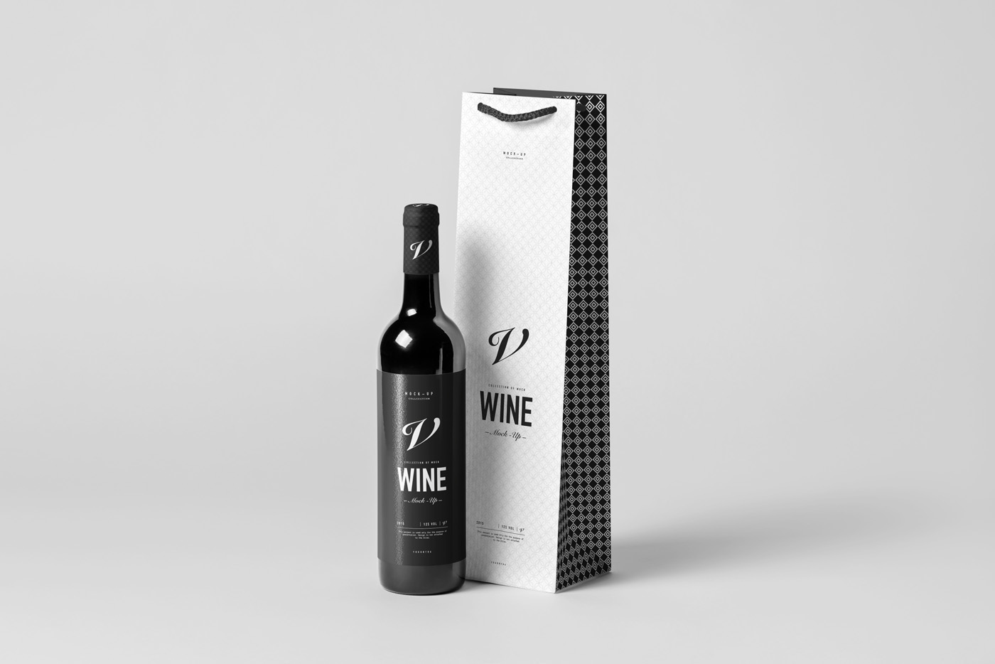 葡萄酒酒瓶产品包装袋样机展示素材 Wine Bag & Bottle Mockup_img_2