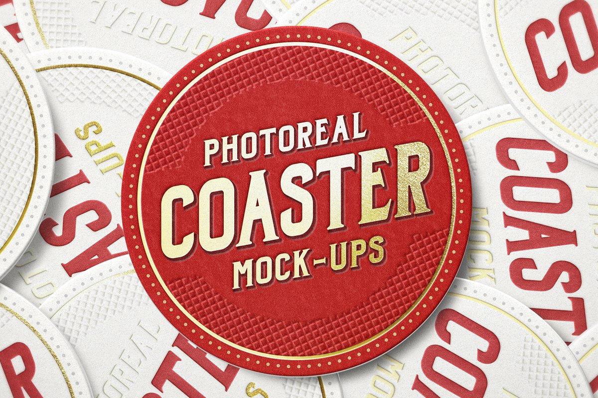 9款圆形酒瓶/纸杯杯垫品牌设计展示样机模板 Photoreal Coaster Mockup Bundle Logo_img_2